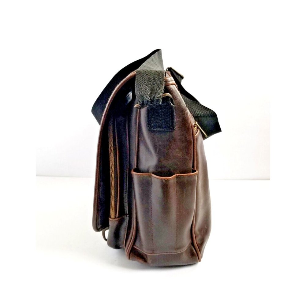 Vintage TOTES Brown Genuine Leather Messenger Bag Crossbody Satchel - Picture 5 of 13